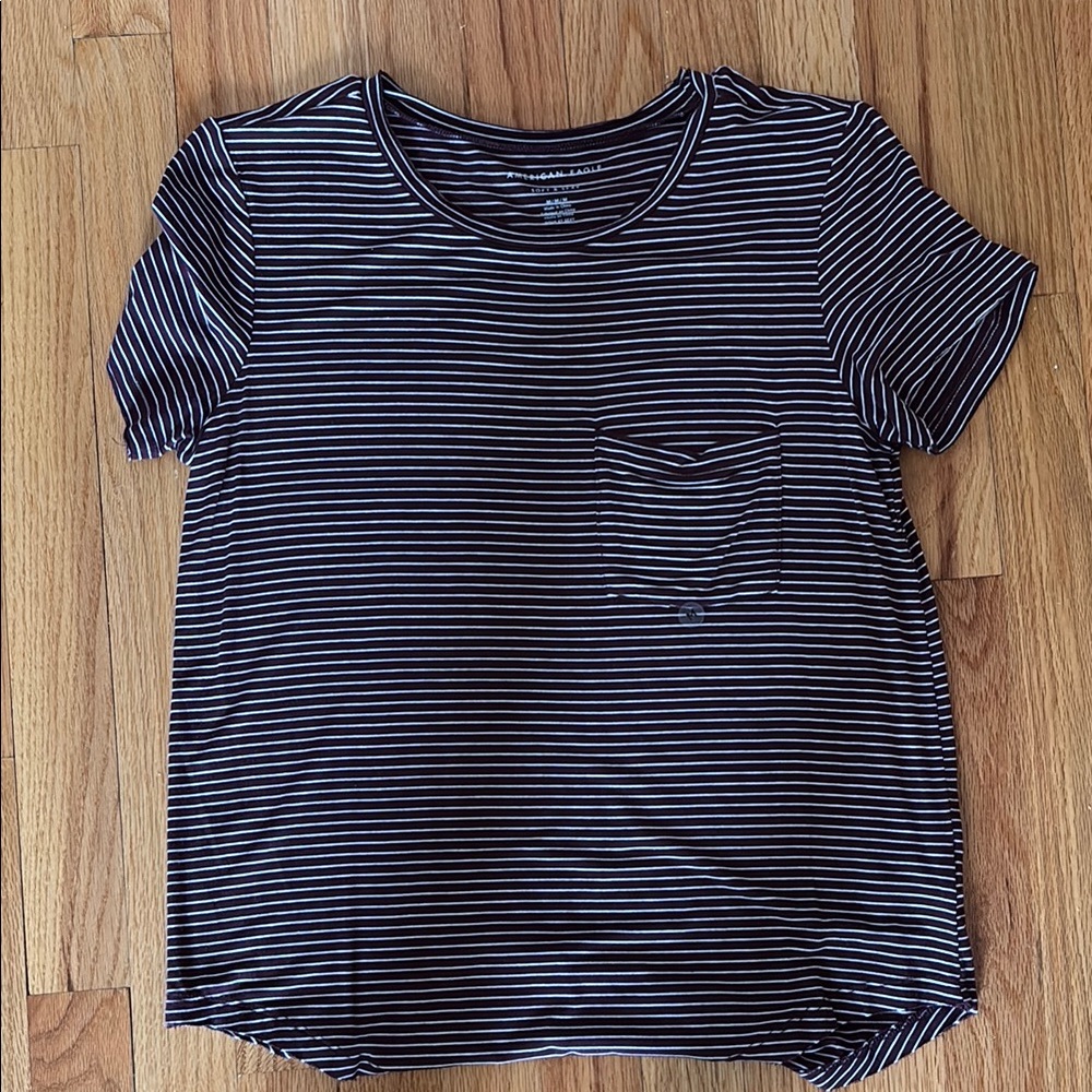 American Eagle Outfitters Black and White Striped Short Sleeve Tee